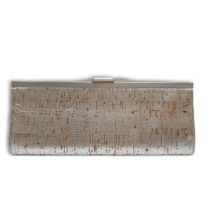 BANANA REPUBLIC Silver & Tan Cork Style Clutch Elegant Purse Bag w/ Metal Handle